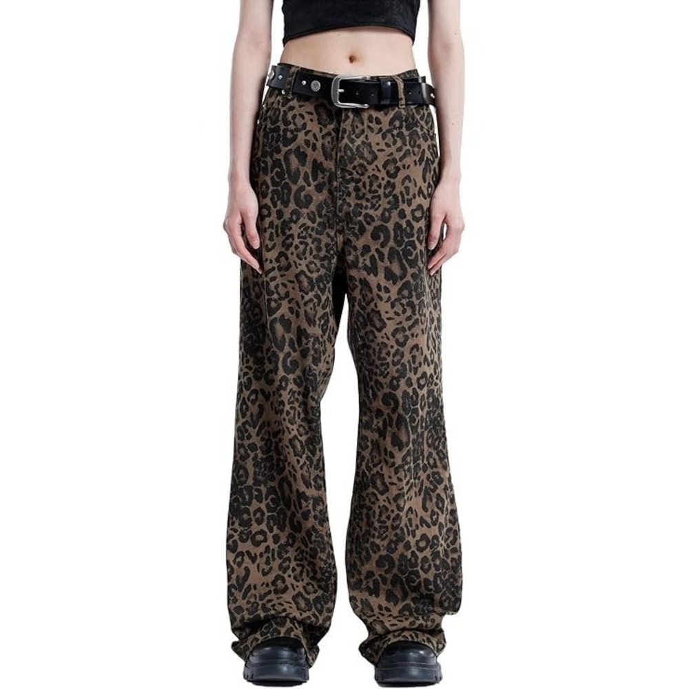 Aelfric Eden Jeans Women's 25x27 Brown Leopard Cheetah Print Denim Wide Leg -NEW